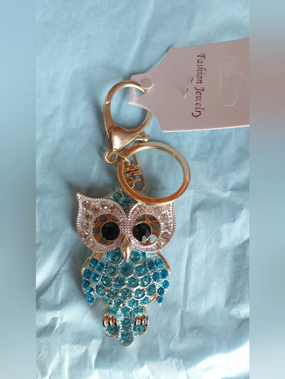 Gold Owl Keychain/Bag Charm with Turquoise Crystals